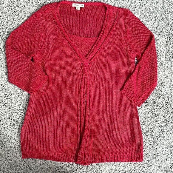 Coldwater Creek Pink Crochet Layered Sweater, Size XL - Picture 1 of 6
